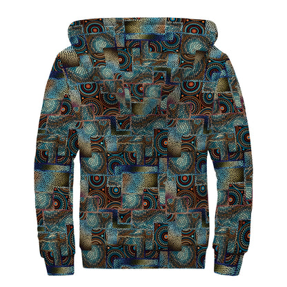 Mosaic Patchwork Pattern Print Sherpa Lined Zip Up Hoodie