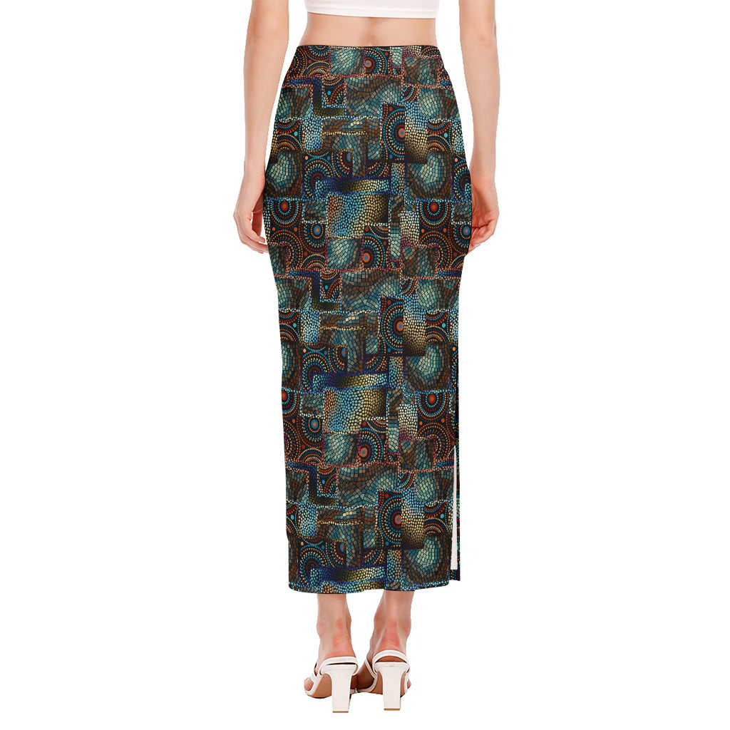 Mosaic Patchwork Pattern Print Side Slit Maxi Skirt