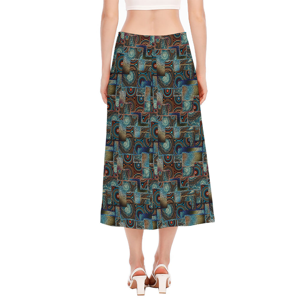 Mosaic Patchwork Pattern Print Side Slit Midi Skirt