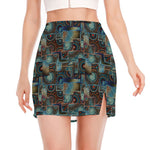 Mosaic Patchwork Pattern Print Side Slit Mini Skirt