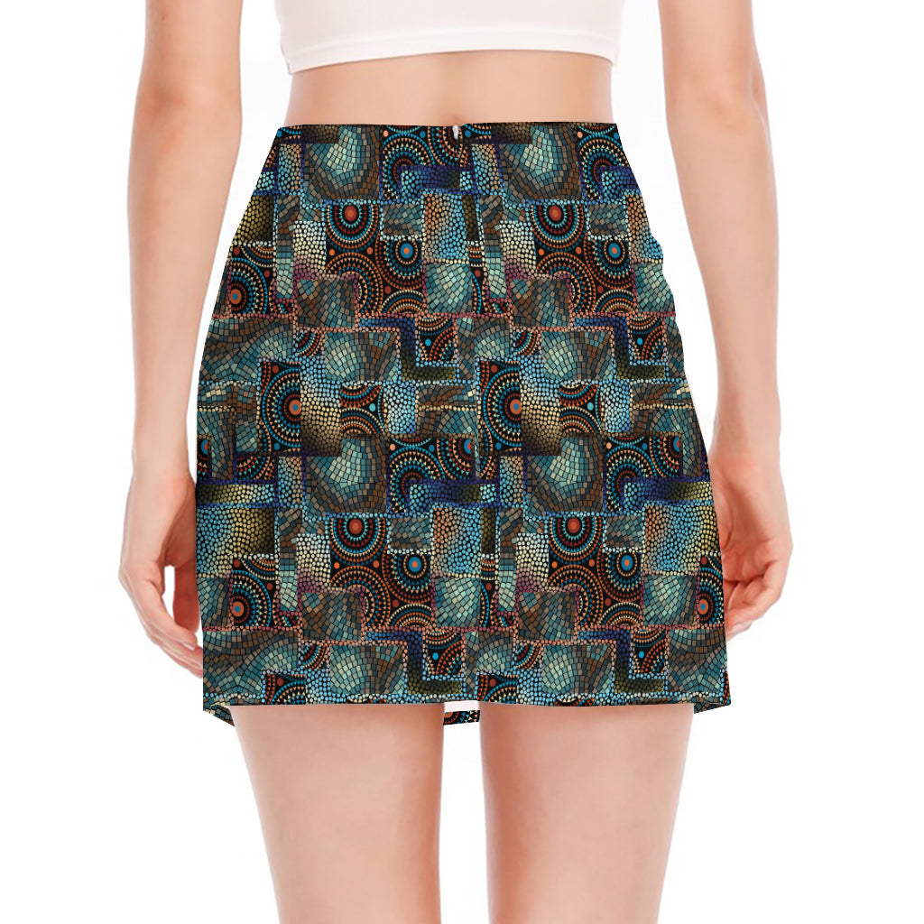 Mosaic Patchwork Pattern Print Side Slit Mini Skirt