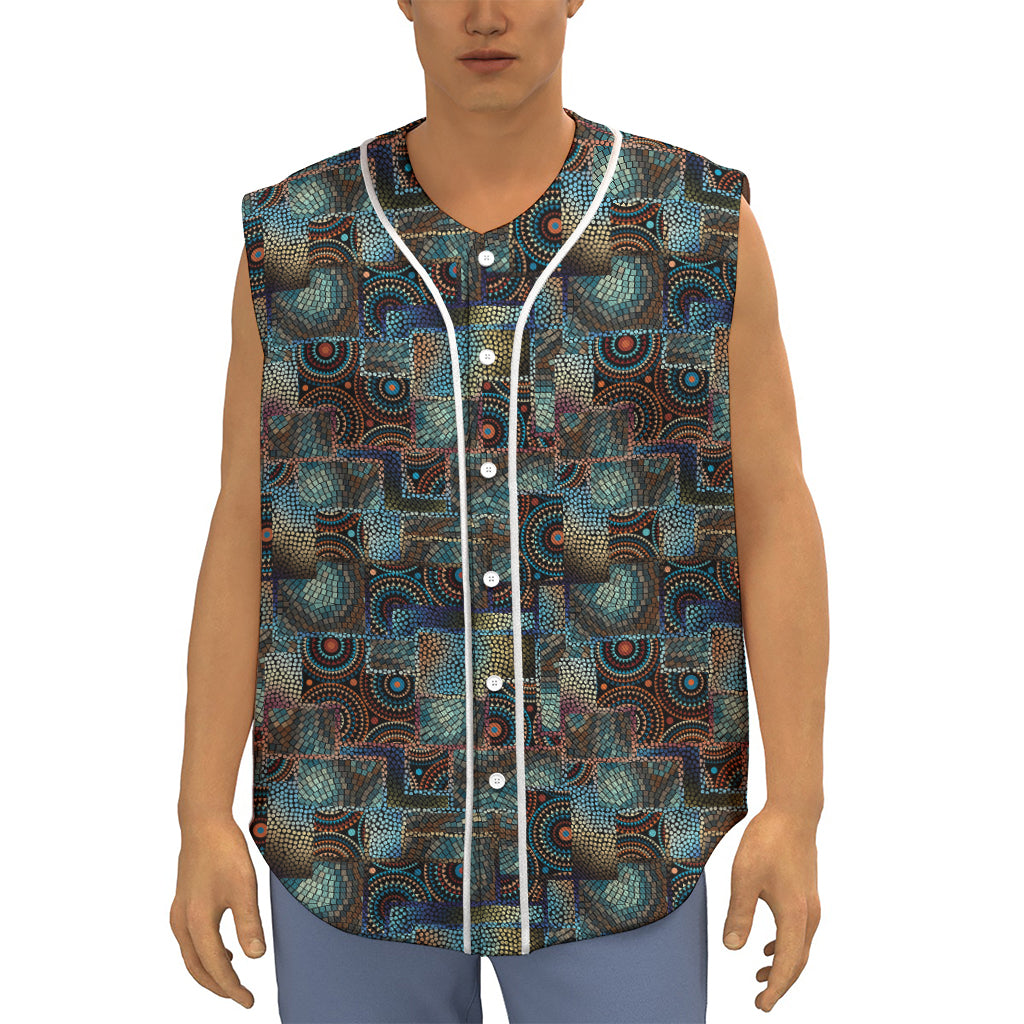 Mosaic Patchwork Pattern Print Sleeveless Baseball Jersey