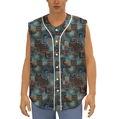 Mosaic Patchwork Pattern Print Sleeveless Baseball Jersey