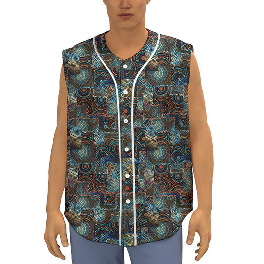 Mosaic Patchwork Pattern Print Sleeveless Baseball Jersey