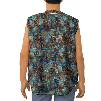 Mosaic Patchwork Pattern Print Sleeveless Baseball Jersey