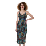 Mosaic Patchwork Pattern Print Slim Fit Midi Cami Dress