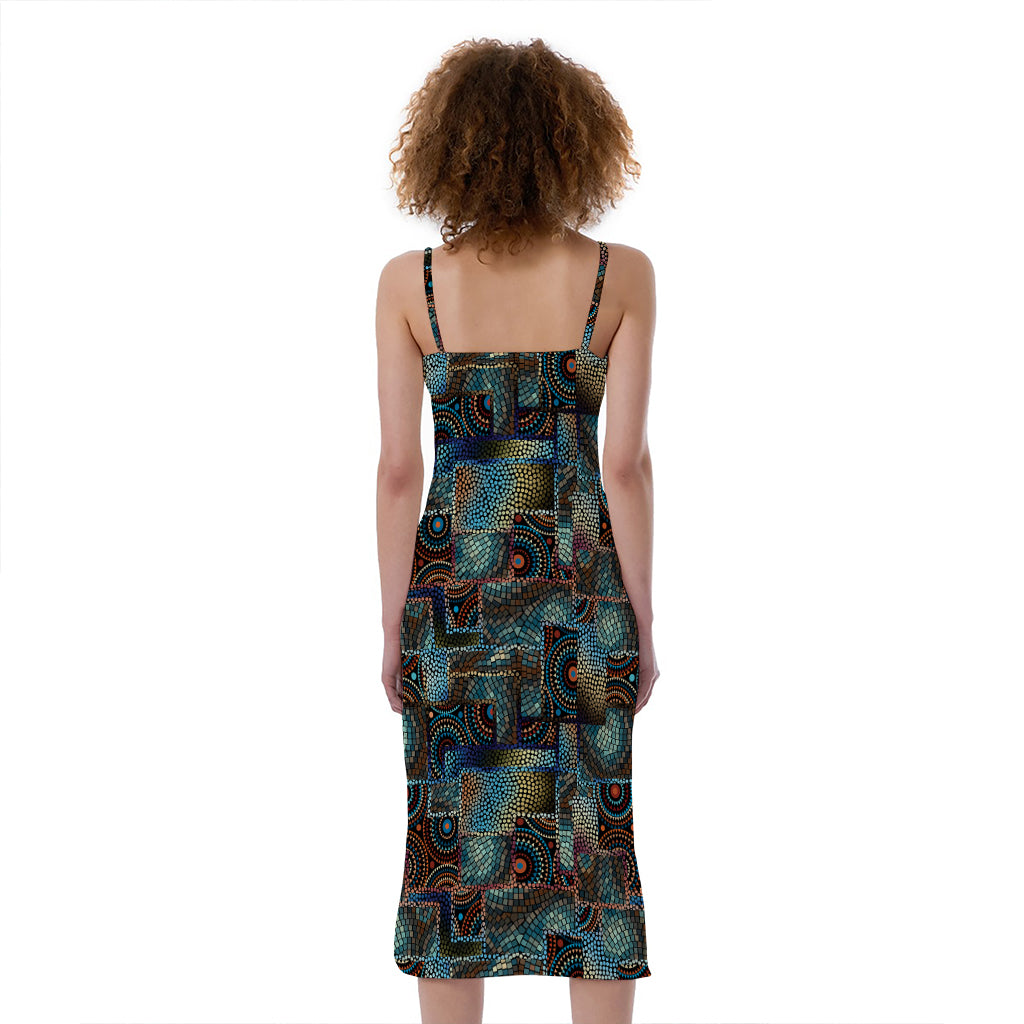 Mosaic Patchwork Pattern Print Slim Fit Midi Cami Dress