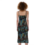 Mosaic Patchwork Pattern Print Slim Fit Midi Cami Dress