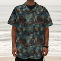 Mosaic Patchwork Pattern Print Textured Short Sleeve Shirt