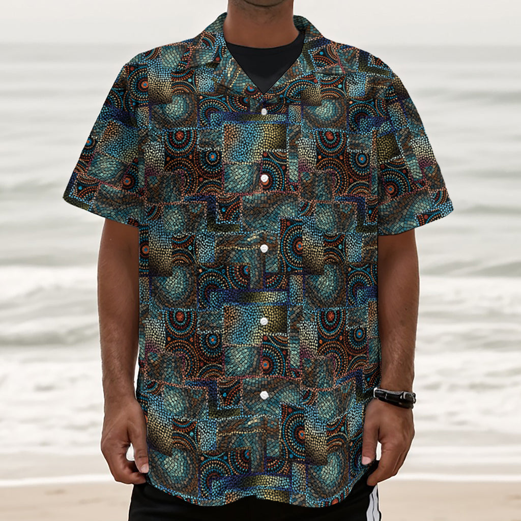 Mosaic Patchwork Pattern Print Textured Short Sleeve Shirt