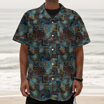 Mosaic Patchwork Pattern Print Textured Short Sleeve Shirt