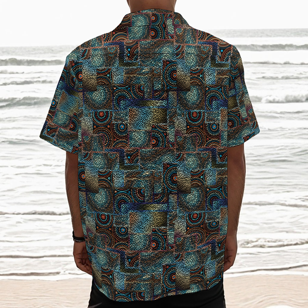 Mosaic Patchwork Pattern Print Textured Short Sleeve Shirt