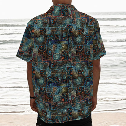 Mosaic Patchwork Pattern Print Textured Short Sleeve Shirt
