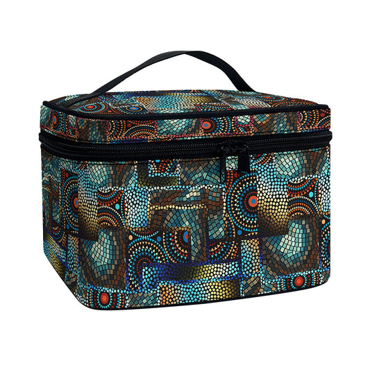 Mosaic Patchwork Pattern Print Travel Makeup Bag