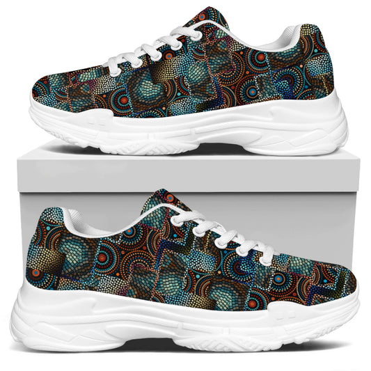 Mosaic Patchwork Pattern Print White Chunky Shoes