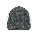 Mosaic Patchwork Pattern Print White Mesh Trucker Cap
