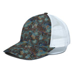 Mosaic Patchwork Pattern Print White Mesh Trucker Cap
