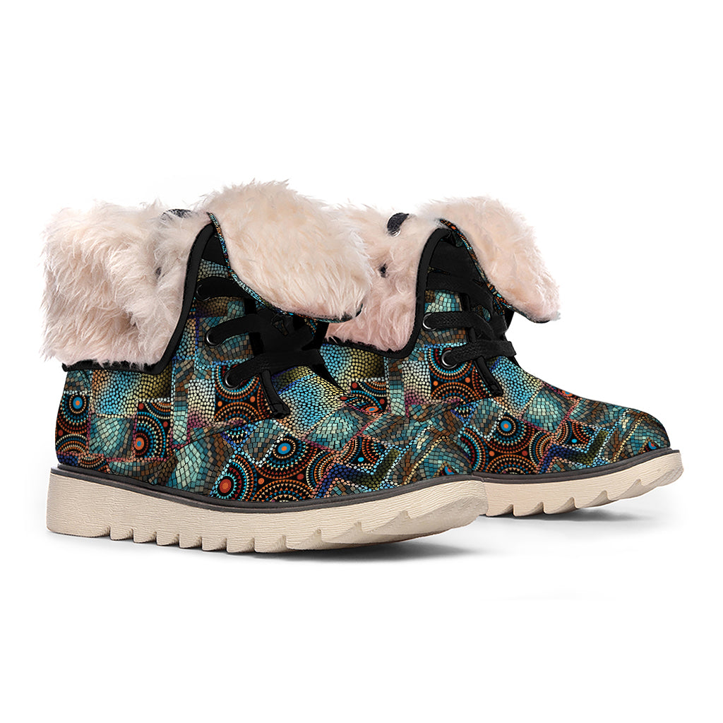 Mosaic Patchwork Pattern Print Winter Boots