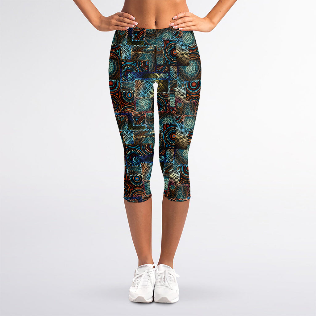 Mosaic Patchwork Pattern Print Women's Capri Leggings