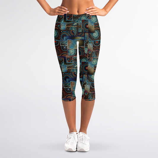 Mosaic Patchwork Pattern Print Women's Capri Leggings