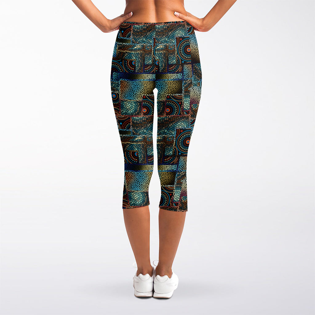 Mosaic Patchwork Pattern Print Women's Capri Leggings