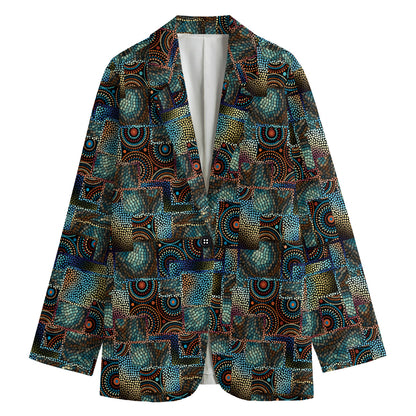 Mosaic Patchwork Pattern Print Women's Cotton Blazer