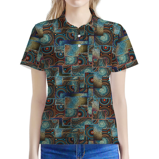 Mosaic Patchwork Pattern Print Women's Polo Shirt