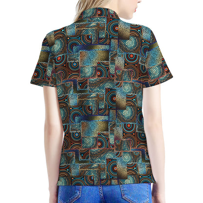 Mosaic Patchwork Pattern Print Women's Polo Shirt