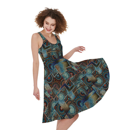 Mosaic Patchwork Pattern Print Women's Sleeveless Dress