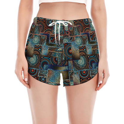 Mosaic Patchwork Pattern Print Women's Split Running Shorts