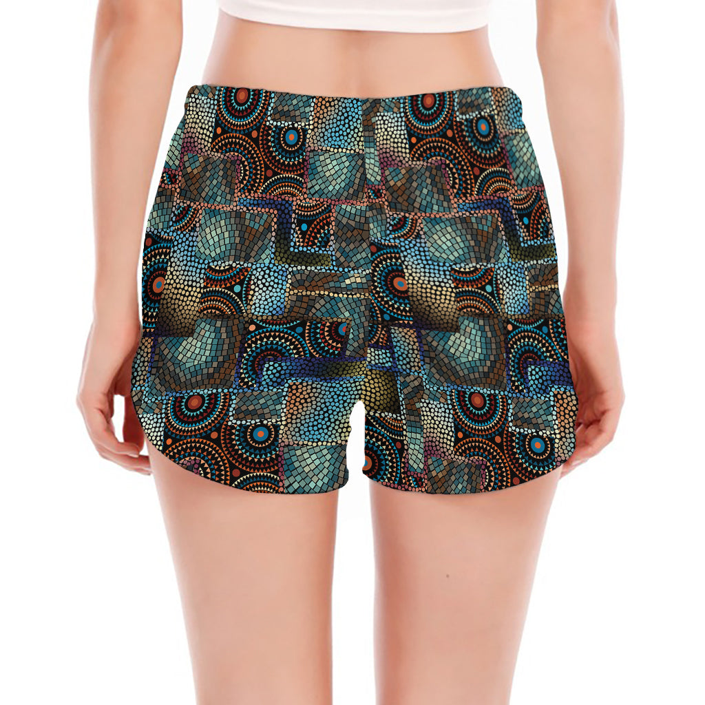 Mosaic Patchwork Pattern Print Women's Split Running Shorts