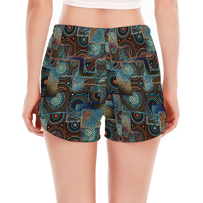 Mosaic Patchwork Pattern Print Women's Split Running Shorts