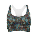 Mosaic Patchwork Pattern Print Women's Sports Bra