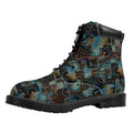 Mosaic Patchwork Pattern Print Padded Collar Lace Up Boots