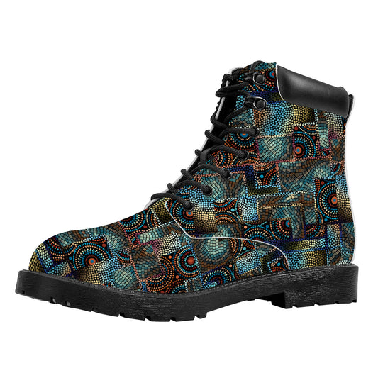 Mosaic Patchwork Pattern Print Work Boots