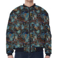 Mosaic Patchwork Pattern Print Zip Sleeve Bomber Jacket