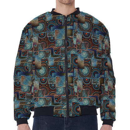 Mosaic Patchwork Pattern Print Zip Sleeve Bomber Jacket