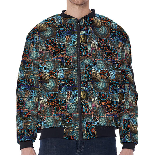 Mosaic Patchwork Pattern Print Zip Sleeve Bomber Jacket
