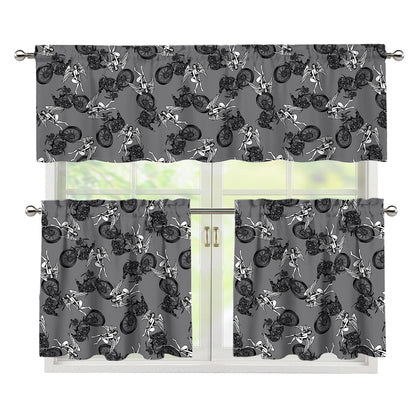 Motorcycle And Angel Pattern Print 3 Piece Kitchen Curtains