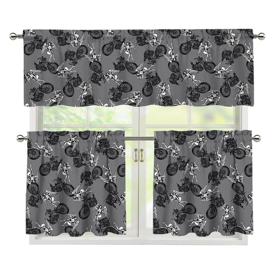 Motorcycle And Angel Pattern Print 3 Piece Kitchen Curtains