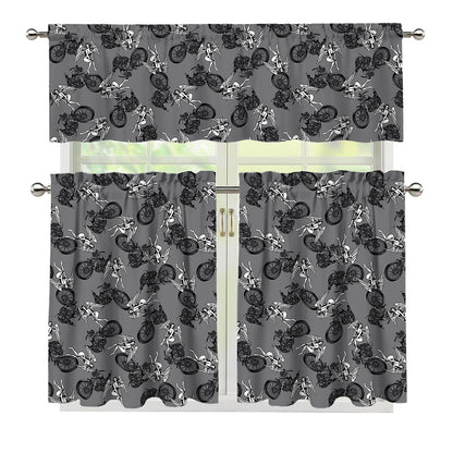 Motorcycle And Angel Pattern Print 3 Piece Kitchen Curtains