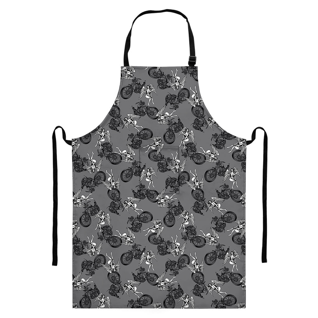 Motorcycle And Angel Pattern Print Bib Apron With Pocket