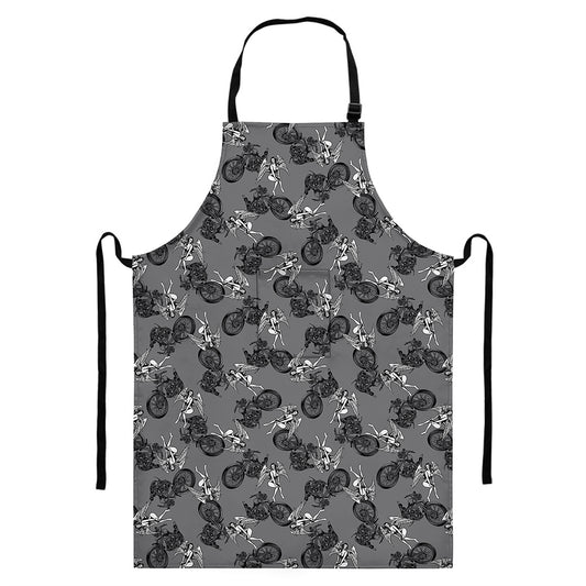 Motorcycle And Angel Pattern Print Bib Apron With Pocket