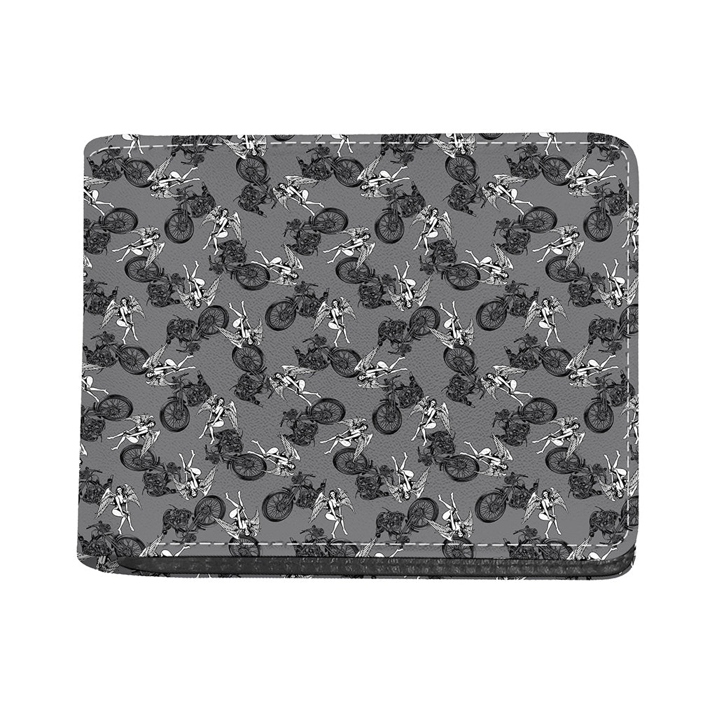 Motorcycle And Angel Pattern Print Bifold Wallet