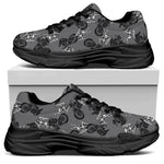 Motorcycle And Angel Pattern Print Black Chunky Shoes