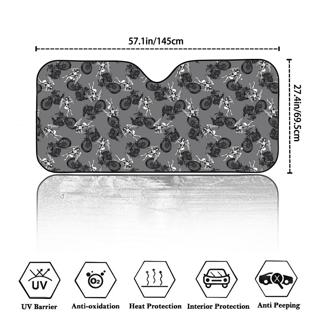 Motorcycle And Angel Pattern Print Car Windshield Sun Shade