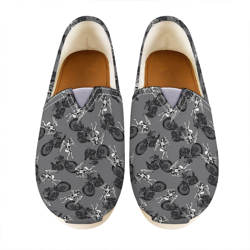 Motorcycle And Angel Pattern Print Casual Shoes