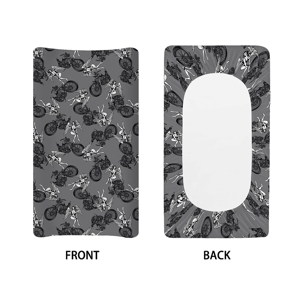 Motorcycle And Angel Pattern Print Changing Pad Cover