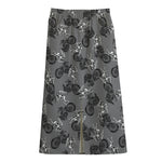 Motorcycle And Angel Pattern Print Cotton Front Slit Maxi Skirt