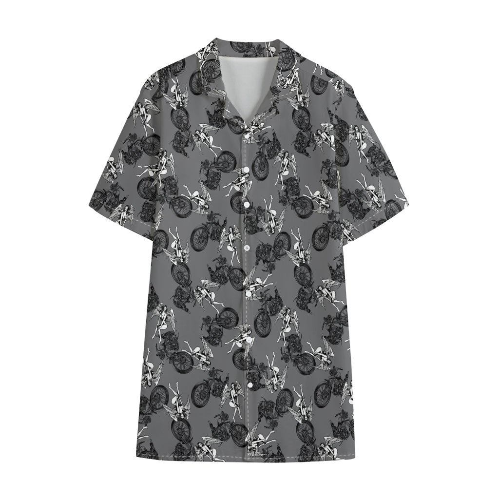 Motorcycle And Angel Pattern Print Cotton Hawaiian Shirt